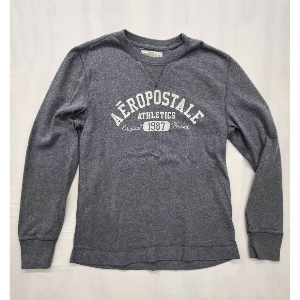 Aéropostale Men's L Gray Crewneck Pullover Fleece Sweatshirt Graphic Logo